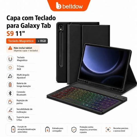 Capa com teclado bluetooth acoplado para tablet Galaxy Tab S9