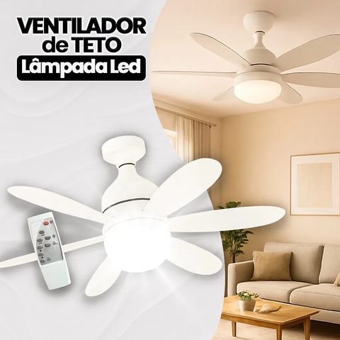 Ventilador de teto com luminária de LED e seis pás